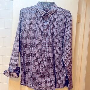 Johnston & Murphy Men’s Button Down with Fun Printed Floral Cuff.  EUC SIZE XL